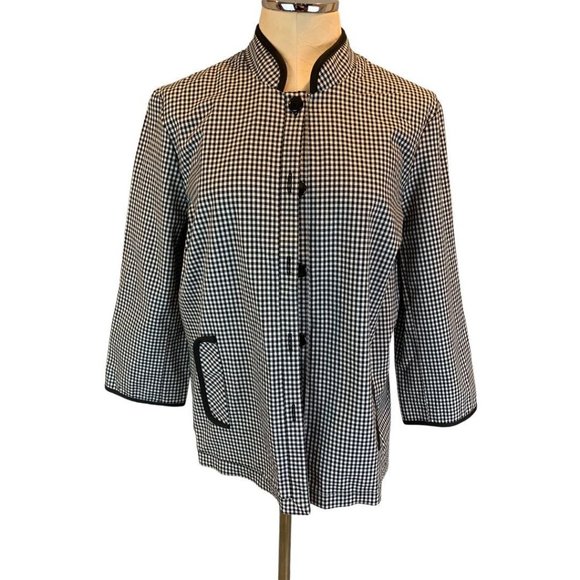 14 RQT Women's Black White Gingham Lightweight Jacket Button Up - Picture 6 of 8